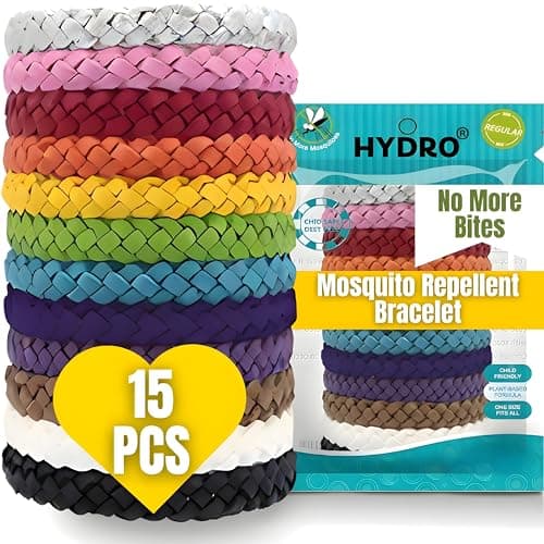 Mosquito Repellent Bracelet 15 Pcs, Adjustable Band, Deet Free, Travel Essentials, Insect Repellent Bracelet, 450 Hours Mosquito Repellent Protection Suitable for All Ages