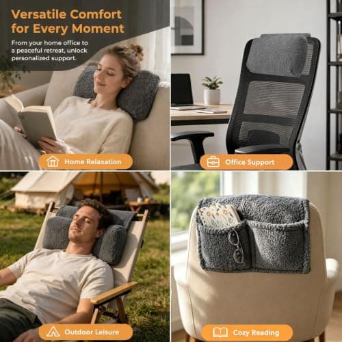 Ergonomic Neck Support Pillow - Neck Pillow for Chair 40cm×60cm, Non-Slip Memory Foam Headrest Pillow, Neck Cushion with Velcro Strap & Pocket, Chair Pillow for Sofa, Office Chair, Car & Gaming Chair — view 6
