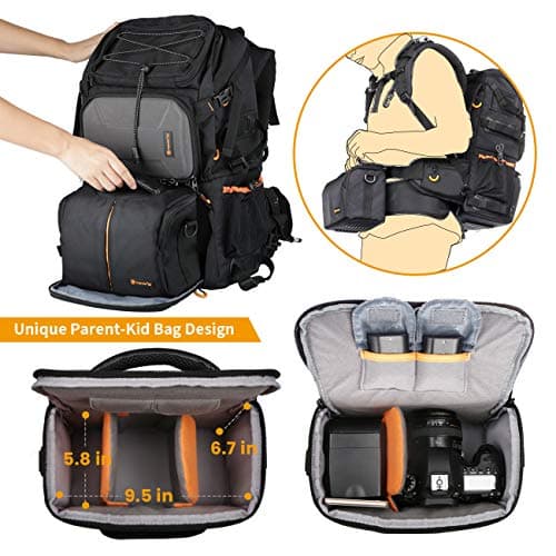 TARION 2 Bags in 1 Large Camera Bag Backpack 27L with 15.6" Laptop Sleeve — view 5