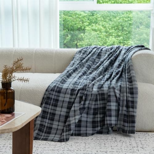 Adore Home 150x200cm Double Tartan Check Fleece Throw Blanket Grey — view 4