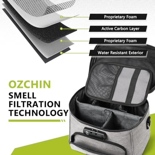 OZCHIN Smell Proof Bag with Combination Lock, Odor Proof Bag Durable Carbon Lining Smoking Tobacco Cases Odorless Organizer Medicine Bags Lockable Box, Christmas Xmas Gifts for Men Women - Grey — view 4