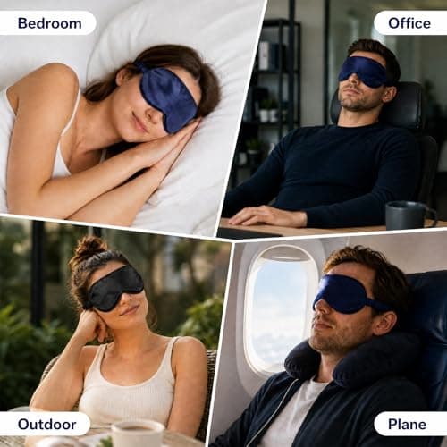 Geukmun Sleep Mask 2 Pack Silk Eye Mask for Sleeping Pure Silk Blackout Eye Mask with Adjustable Strap for Travel Flight Nap Men Women (Black and Navy) — view 6