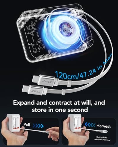 5 in 1 Retractable Phone Charger 65W USB C Charger 3 Port PD Power Adapter — view 5