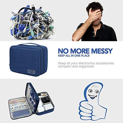 OrgaWise Travel Cable Organiser Bag, 3-Layer Tech Case, Navy — view 2