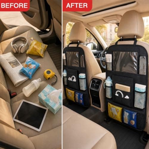 Hounyou 2 Pcs Car Seat Organiser, 40x60cm Car Storage Organiser Back Seat, Road Trip Essentials, with Tablet Holder, for Storage Toys, Books, Drinks — view 2