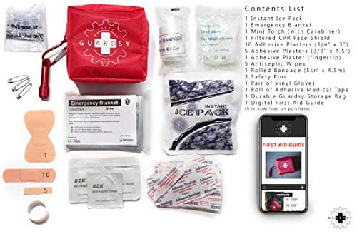 Guardsy Mini First Aid Kit | Compact Small Medical Emergency Survival Kit perfect for Car, Travel, Hiking, Camping, Outdoor, Cycling, Running, Home, Vehicle, Sports. With Digital First Aid Guide app — view 3