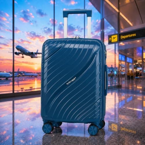 Fly Kite Luggage Carry On Cabin Suitcase 55 x 38 x 22 cm, 20 inch - 100% Polypropylene Hard Shell Aluminium Trolley Handle Real TSA Secure Lock 3 Digit 360° Smooth Wheels Lightweight Teal Blue — view 2