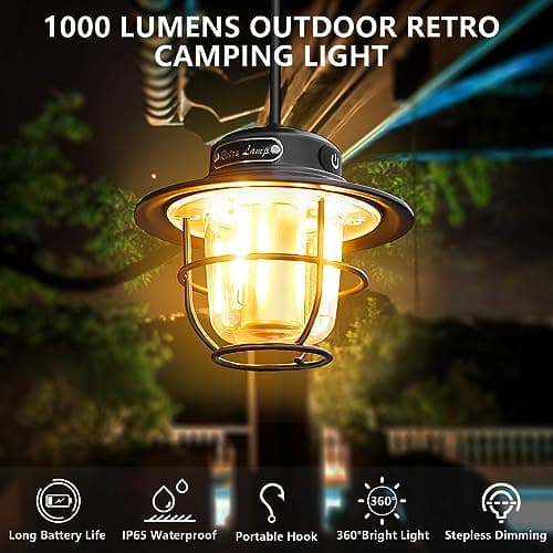 XRDZYXGS Camping Lantern, Rechargeable Retro Lights for Tents, Portable Waterproof 4 Light Modes (1300-6500K) Stepless Dimming Brightness for Hiking, Emergency, Fishing (Black) — view 4