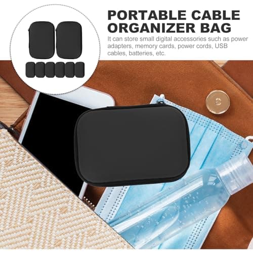 IWOWHERO 8pcs Eva Cable Organizer Case with Smooth Zipper for Travel Black — view 3