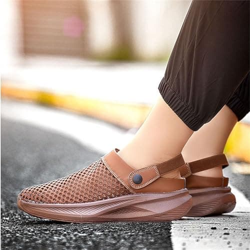 Mens Wide Fit Sandals Mesh Hollow Sliders Back Strap Closed Toe Slippers ArchSupport Orthopedic Platform Casual Hiking Walking Outdoor Breathable Lightweight Shoes (Brown, 7.5) — view 3
