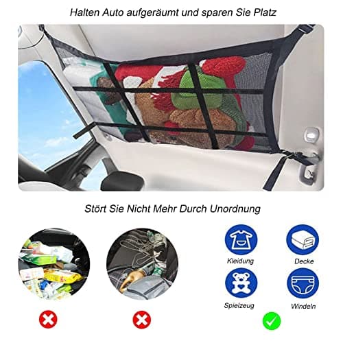 ViWaVee Caravan Accessories Gadgets Storage Net, Car Roof Organizer for Blankets, Diapers. Great Long Road Trip camping accessories for campervan.(90 * 65") — view 3