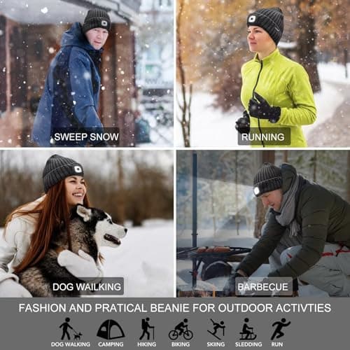 COTOP LED Beanie with Light,USB Rechargeable Hat Hands Free 4 LED Headlamp Cap Winter Knitted Night Lighted Hat Flashlight Women Men Gifts for Dad Him Husband Black — view 6