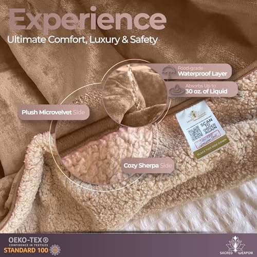 Sacred Weapon Waterproof Blanket for Bed – Mini Sherpa & Fleece Throw – Waterproof Blanket for Couch Cover & Mattress Protector, Absorbent, Washable, Spill Proof – Travel Blankets (Beige, 80"x50") — view 5
