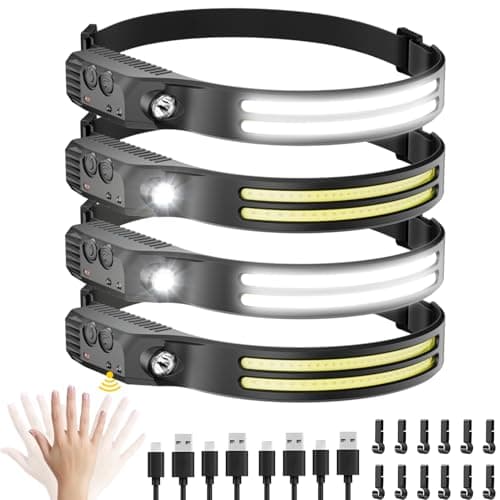 Dopalloy Head Torch Rechargeable 4Pack,Super Bright Dual LED Strip Headlamp