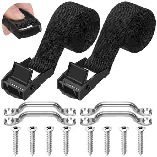 Mardatt 2 Sets 1" x 48" Battery Tie Down Strap, Safety Tie Down Strap Large Hold Down Strap Lashing Strap with Cam Buckle, Stainless Steel Bracket and SS Screws for Boats, Luggage Belt, Cars