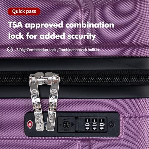 Rocklands® Cabin Suitcase 55x40x20cm Hard Shell TSA Lock, 4 Spinner Wheels, Lightweight Hand Luggage Small Travel Bag, Approved for 100+ Airlines Including Ryanair, EasyJet (Purple, Cabin (20 Inch)) — view 5