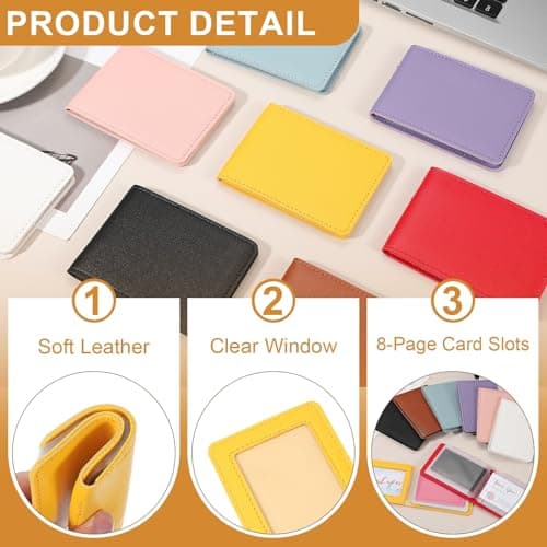 sourcing map Leather Credit Card Holder, 10 Slots Blank Driver's License Holder for Women and Men, Multi-Functional Card Organizer for Documents, ID Cards, License(Yellow) — view 3