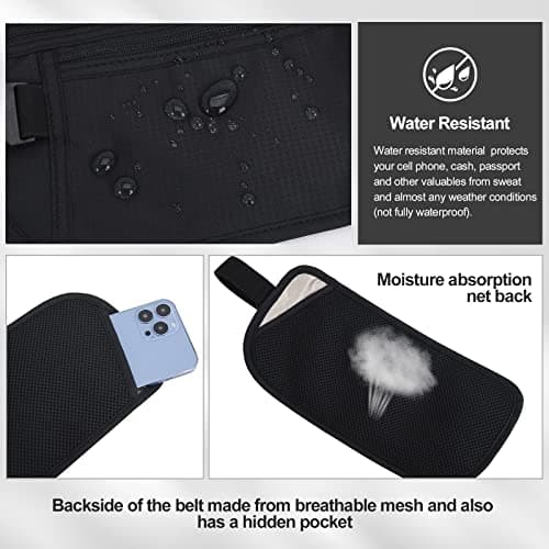 DAITET Money Belt - Passport Holder Secure Hidden Travel Wallet with RFID Blocking, Undercover Fanny Pack (Black) — view 3