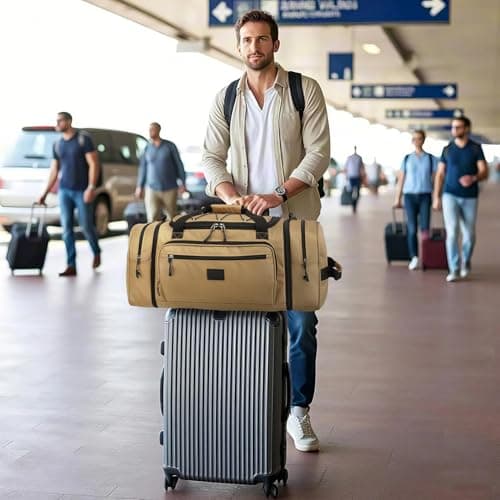 Laripwit Expandable Duffle Holdall Bag for Men 45-50L Medium Travel Duffel Bag Unisex Gym Sports Bag with Shoulder Strap | Multi-Pockets for Weekend Overnight Luggage, Brown — view 2