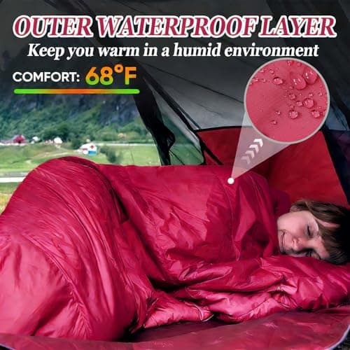 Sleeping Bag for Camping,Sleeping Bags for Adults Backpacking Waterproof,3 Seasons Adult Blanket,Small Packed Ultralight Carry Bag, Soft,Thick and Warm,for Outdoor Camping,Travel,Hiking (Rose red) — view 6