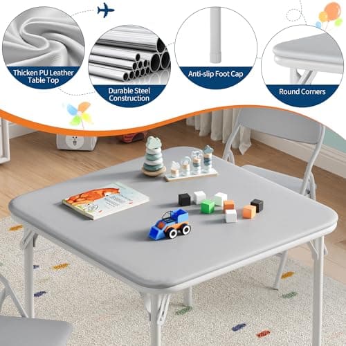 Aptliton 3-Piece Foldable Children's Activity Table & Chair Set, Lightweight Play Furniture for Toddlers with PU Leather Surface - Ideal for Dining, Crafts & Learning Activities — view 4