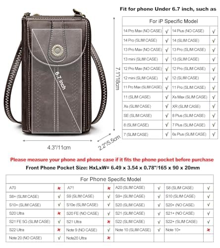 S-ZONE RFID Blocking 6.7 Inch Phone Purse Small Crossbody Bag PU Leather Cellphone Wallet Retro Hollow for Women Lady — view 3