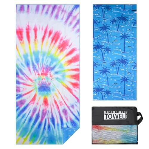 TMEOG Microfibre Beach Towels 180x80cm Extra Large Sand Free Beach Towel for Adults Compact Thin Travel Towel Women Men Lightweight Swim Pool Yoga Towel with Bag(Colorful Tie-Dye)