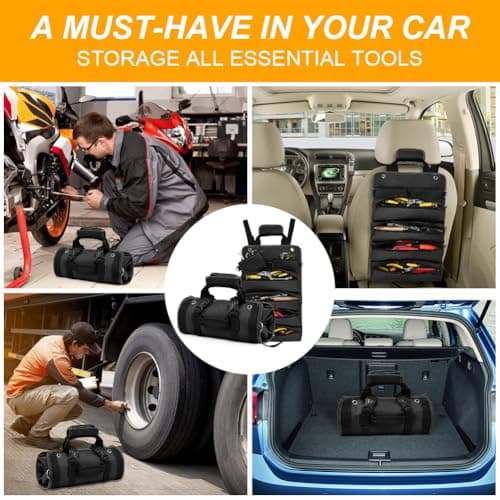 Adiwo Tool Bag, Foldable Roll Up Heavy Duty Bag Organizer, Tool Roll Pouch with 2 Detachable Tool Pouch, Multi Purpose Organizer for Mechanics, Great Gifts for Grandpa Dad Boyfriend, Black — view 6