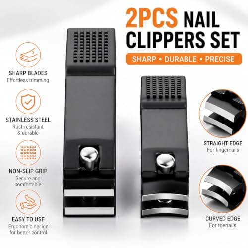 ESSBES Nail Clippers Set, Ultra Sharp Stainless Steel Fingernail & Toenail Clippers with Nail File, Ergonomic Heavy Duty Nail Cutter Kit with Tin Case, Professional Manicure Grooming Set for Men Women — view 2