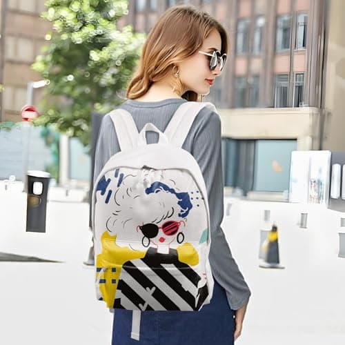 Gristor DIY Canvas Backpack White Casual Daypack Backpack Lightweight With Side Pockets for Travel,Shopping and Business Trip — view 3