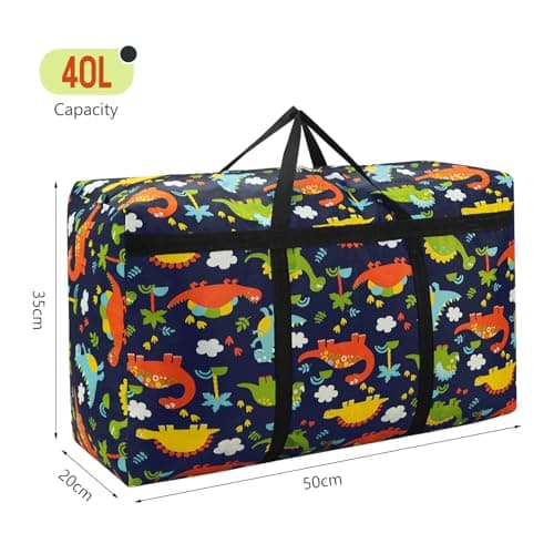 Upgrade 40-180L Heavy Duty Camouflage Moving Bags, Storage Bags, Waterproof Oxford Storage Bag with Zippers and Handles for Clothes, Bedding Moving (Colorful dinosaur, 40L) — view 2
