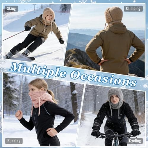 Qoibraze 3 in 1 Beanie Hat for Women Winter Warm Knitted Cap with Neck Warmer Windproof Ajustable Knit Hat and Scarf Set for Women Khaki — view 6