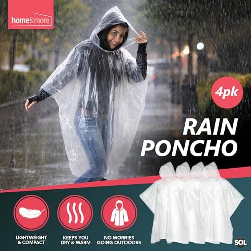 SOL 4pk Rain Poncho Adult Waterproof - Disposable Poncho Waterproof Adult — view 3