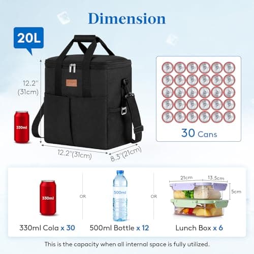 Lifewit Insulated Cool Bag with 30-Can Capacity, Black — view 2