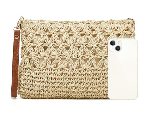straw beach bags for women, rattan handbag, summer straw woven handbag, raffia handbag, square shoulder bag, khaki, Small to Medium — view 5