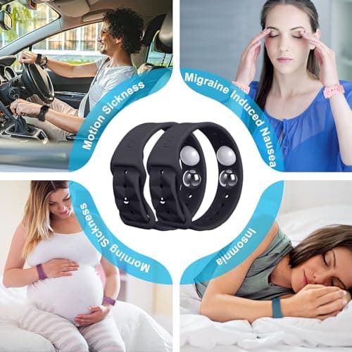 MEIYYJ Travel Sickness Bands for Adults Adjustable Anti Sickness Wristbands Natural Nausea Relief of Headaches,Insomnia,Anxiety,Sleep Aid, Morning Sickness-Black — view 6