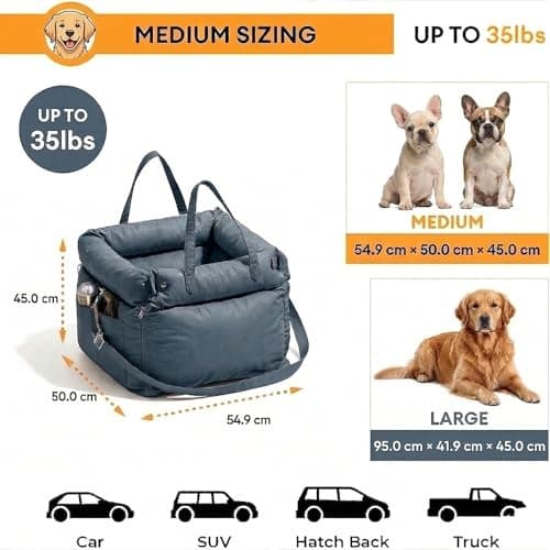 YJTJP Dog Car Seat, Waterproof Faux Leather 3-in-1 Travel Dog Bed for Medium Small Dogs (Up to 20kg), Portable Booster Seat with Metal Buckles, Washable Cover & Safety Leash (Smoky Blue) — view 4