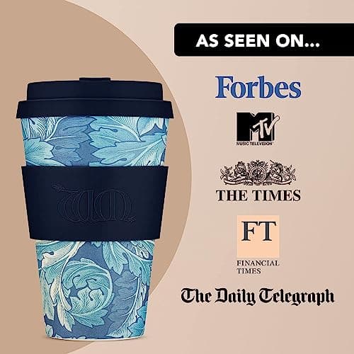 14oz 400ml William Morris Reusable Eco-Friendly 100% Plant Based Coffee Cup - Melamine Free & Biodegradable Dishwasher/Microwave Safe Travel Mug, Acanthus — view 5