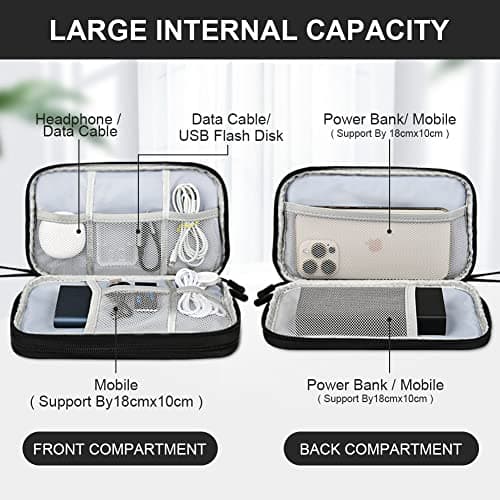 AMFUN Hard Drive Case, Universal Cable Bag with Inner Compartments Mesh Pockets, Portable Organiser Bag for Electronics Accessories, Black Travel Bag Carrying Hard Case (L) — view 5