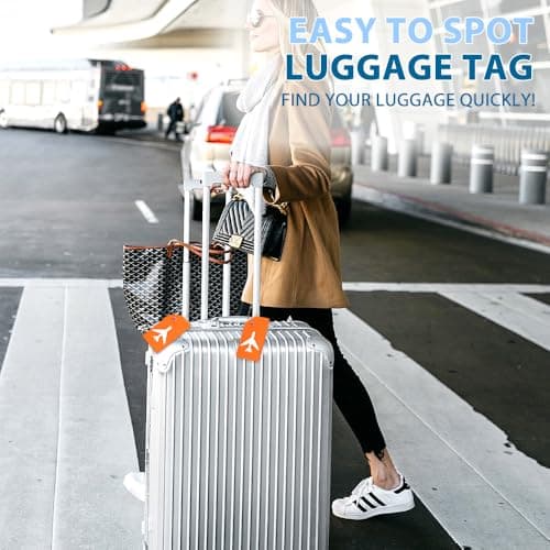 KINDOYO 2 Pcs Luggage Tags - Silicone Luggage Tag with Name ID Card, Baggage Handbag Suitcase Labels Perfect to Quickly Spot Luggage Suitcase, Orange — view 4
