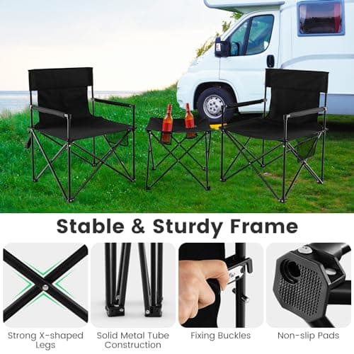COSTWAY 3 Piece Foldable Camping Chairs and Table Set, Portable Picnic Table with 2 Chairs, Cup Holders, Side Pockets & Carrying Bag, Outdoor Lightweight Table Chair Set for Hiking RV Travel — view 6