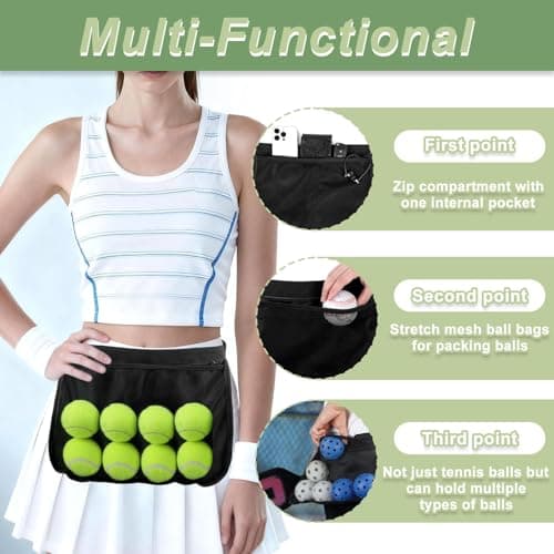 AABDTYYD Tennis Ball Holder Adjustable Waist Pouch for Tennis, Pickleball and Golf, Lightweight Mesh Bag Holds 8-10 Balls, Black Colour Secure Fit for Sports Training and Matches. — view 5