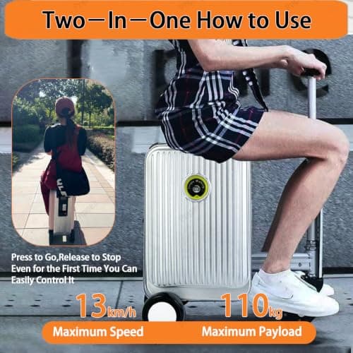 Pnpaea Rideable Suitcase,Electric Rideable Suitcase,Smart Electric Suitcase with USB Charging and TSA Lock,20L Carry-On Luggage,with Telescopic Handle,forBusiness Gifts Silver-Stripes — view 6