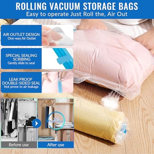 5 pack Vacuum Storage Bags With Zipper, Space Saver Bags Household clothing storage bag Transparent - hand roll bag, Compression for Comforters and Blankets, Sealer Clothes Storage (35 * 50cm) — view 2