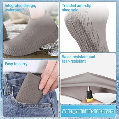 ZOCONE 2 Pairs Grey Silicone Shoe Covers Waterproof for Men Women — view 3