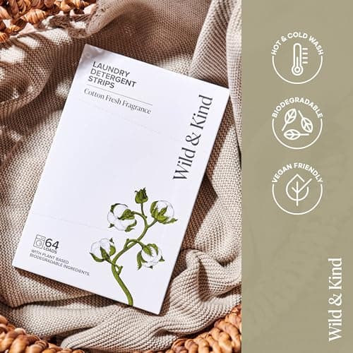 Wild & Kind Laundry Detergent Strips Sheets 64 loads Eco Ultra-Concentrated Non-Bio Cotton Fresh Scent for Machine and Hand Washing — view 5