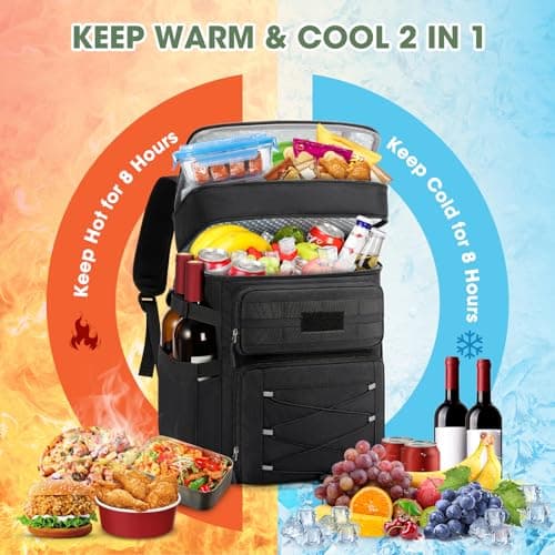 RAINSMORE Cooler Backpack 30L Insulated Cool Bag Rucksack Leakproof Large Capacity Dual Zone Thermal Picnic Backpack Waterproof for Outdoor BBQ Black — view 2
