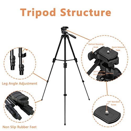 iPhone Tripod, EVERESTA Phone Tripod 54" Extendable Camera Tripod Stand with Bluetooth Remote and Cell Phone Mount Compatible with Mobile Phone/DSLR/Gopro — view 4