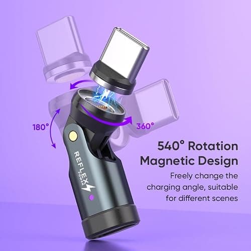 REFLEX CAMERA Twin Pack 540° Rotating Magnetic USB Adapter, 240W Fast Charge, 5A, Data Transfer, Smart Chip, LED Indicator, Aluminum Alloy USB-C to USB-C Connector (2-Pack) — view 4