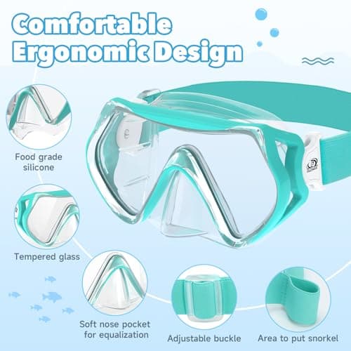 Findway Kids Snorkel Mask with Elastic Fabric Strap,Swimming Goggles kids with Nose Cover,180° Clear View Diving Mask,No Leak Anti Fog Swim Goggles for Boys Girls Aged 6-16 — view 6